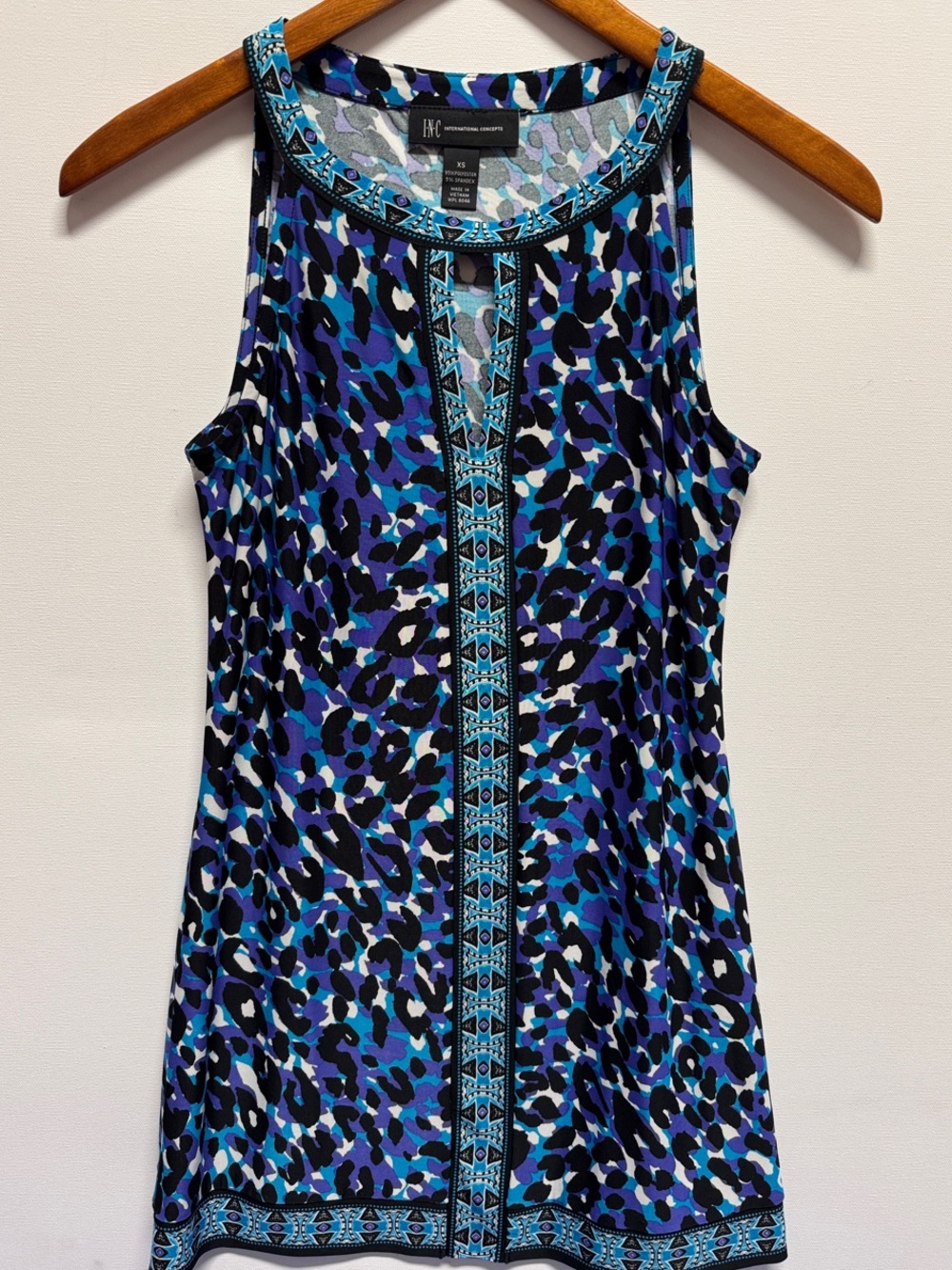 INC International Concepts Blue & Turquoise Leopard-Print Tank with Trim